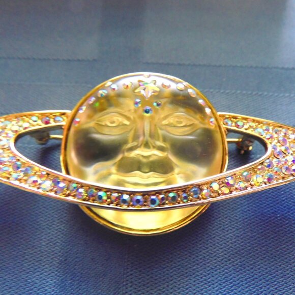 KIRKS FOLLY - SOLAR GALAXY SEAVIEW MOON / VENUS PENDANT or BROOCH / ORIGINAL BOX - Picture 5 of 7